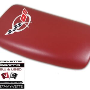 97-04 Corvette Leather Console Lid Embroidered- Red with Silver Emblem